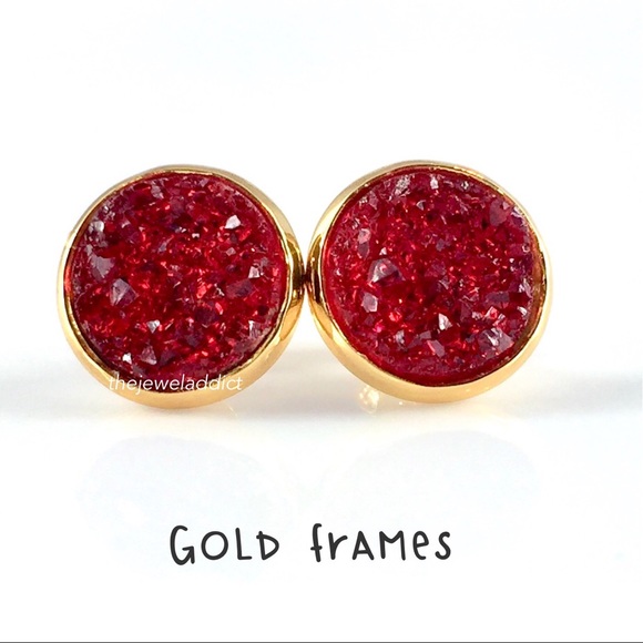 3 for 15🎀chunky red Druzy style studs - Picture 10 of 11